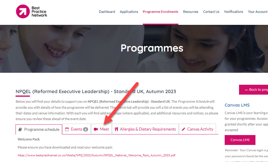screenshot of meeting page